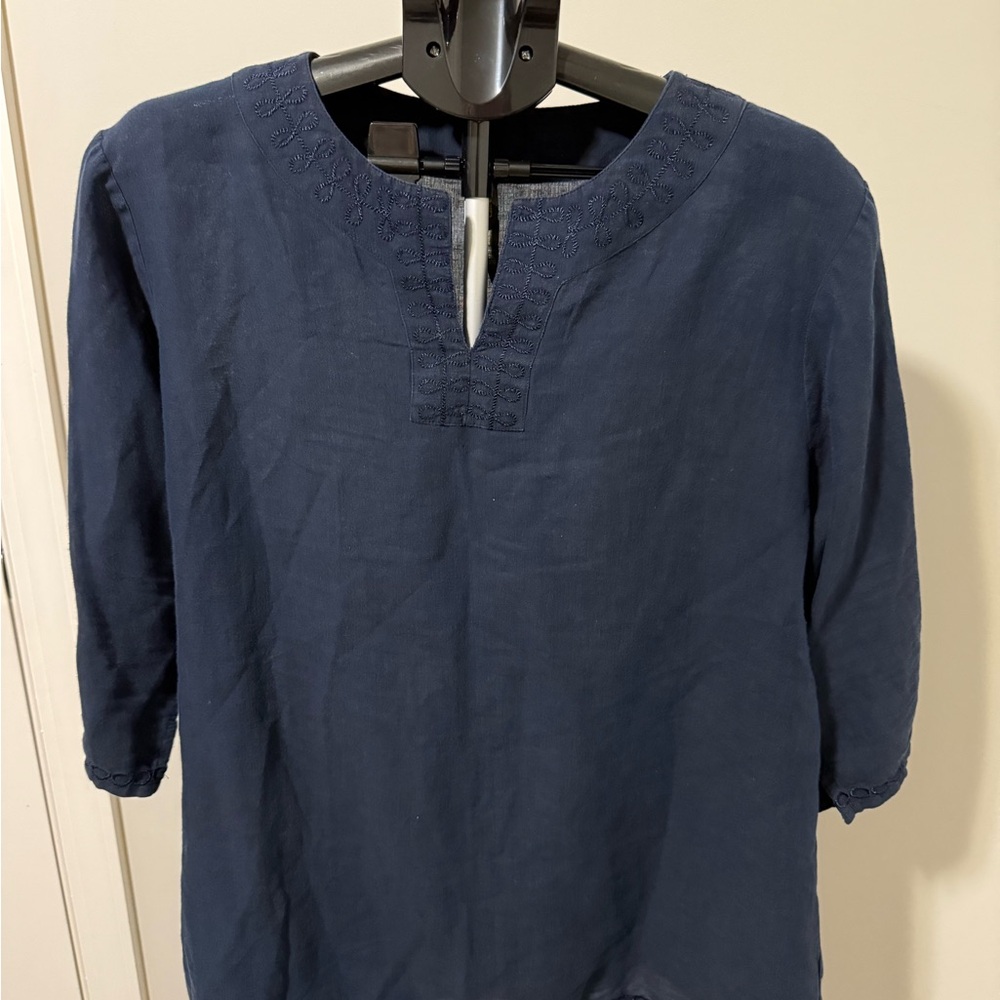 Cabela’s Tunic Top Women's 2XL Navy Blue Split Neck Embroidery 3/4 Sleeves